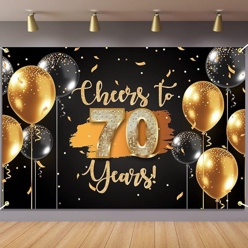 Losuya "Cheers To 70 Years" Banner – Gold-Glitter Banner Für 70. Geburtstag Oder Hochzeitstag, Partydekoration