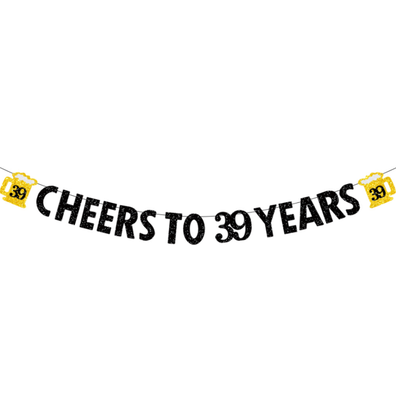 Cheers to 30 Years Banner, Black and Gold Glitter, 21st Birthday Party Decoration