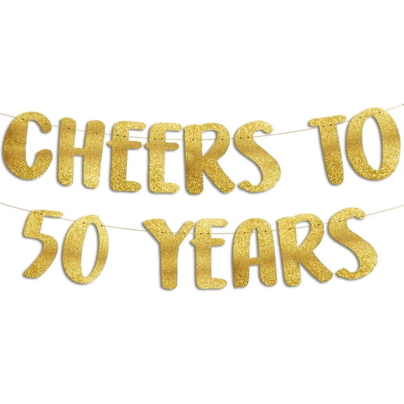 Cheers to 50 Years Gold Glitter Banner - 50th Anniversary and Birthday Party Decorations and Supplies