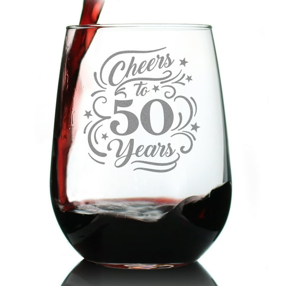 Bevvee Stemless Wine Glass 17 oz Cheers 50 Years 50th Birthday Gifts Wine Glasses