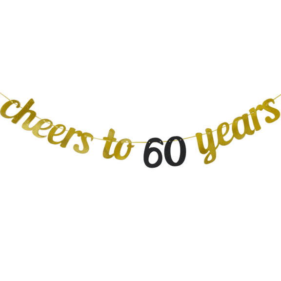 Cheers to 60 Years Banner, Gold and Black, Party Decoration, Anniversary Celebration