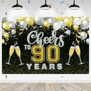 Cheers to 90 Years Backdrop 90th Birthday Photography Background Banner Cheers to 90th Anniversary Party Outdoor Indoor Banner Decorations