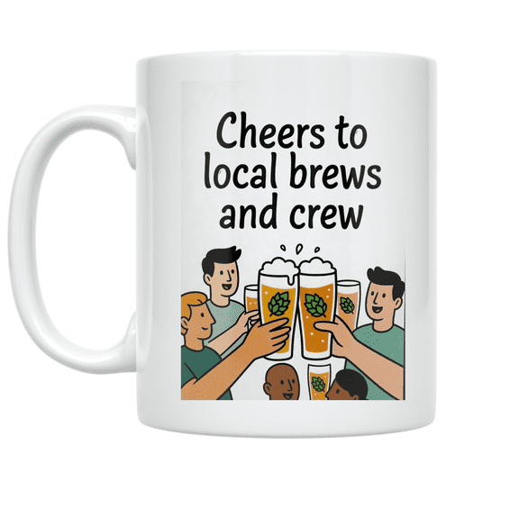 Cheers to Local Brews and Crew - Craft Beer Enthusiast - 11 oz Ceramic Coffee Mug