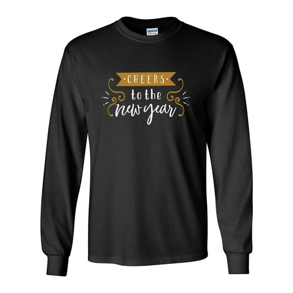 Cheers to the New Year Festive Unisex Adult Long Sleeve T-shirt-Black-small