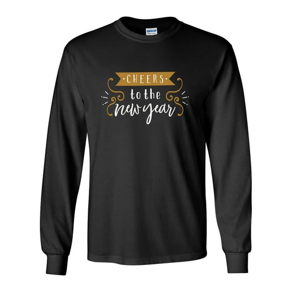 Cheers to the New Year Festive Unisex Adult Long Sleeve T-shirt-Black-xl