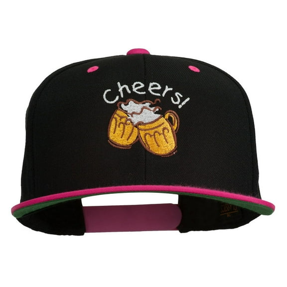 Cheers with Beer Mugs Embroidered Two Tone Snapback Cap - Black Pink OSFM