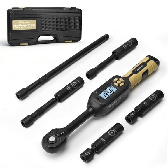 Cheersonic 3/8 Drive Digital Torque Wrench, 5.0-99.6 ft.lb, 1% Accuracy, Buzzer & LED, Desert Tan, Car Repair Set