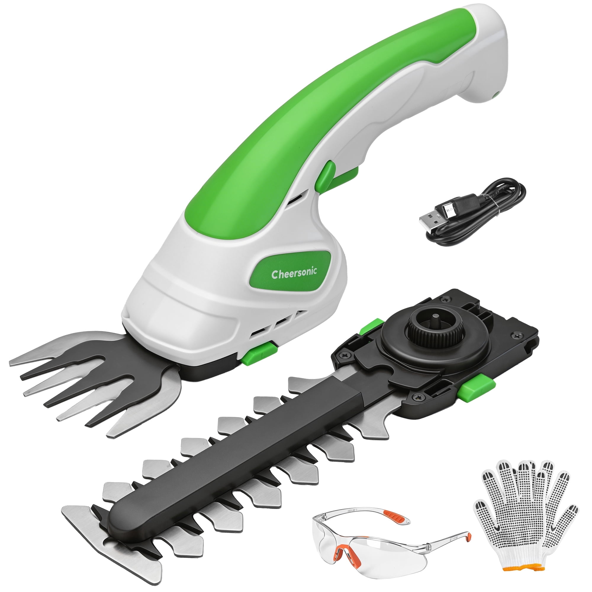Cheersonic 7.2V Cordless 2-in-1 Grass Shear & Hedge Trimmer, Handheld Lightweight with 2000mAh Batteries & Type-C Cable for Small Bushes, Lawn Edging