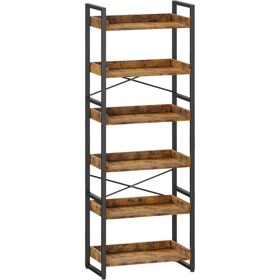 Cheersstar 6-Tier Bookshelf, 6 Tier Bookcase, Standing Bookshelves, Tall Display Rack with Steel Frame for Living Room, Bedroom, 11.8 x 20 x 69 Inches, Rustic Brown