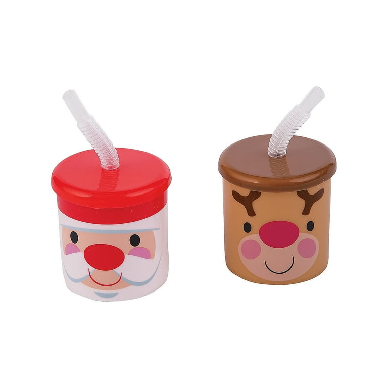 Cheery Christmas Cup With Straw - Party Supplies - 12 Pieces