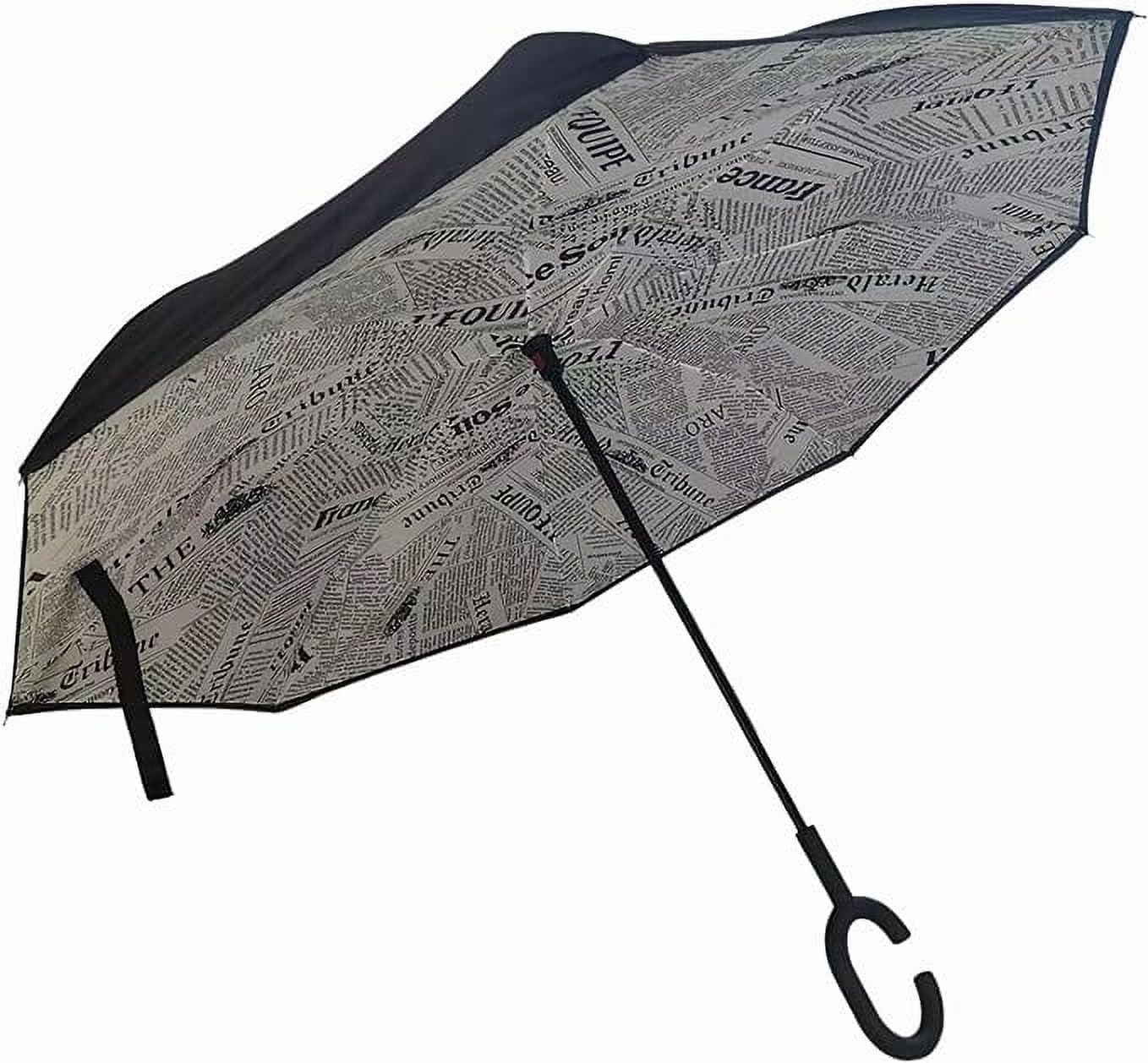 Cheery Inverted Umbrella - Upside Down Reverse Umbrella for Rain and Sun Protection - Windproof Inside Out Car, Outdoor, Beach Accessory - Camping, Cruise, Vacation Essential Gear (Newspaper)