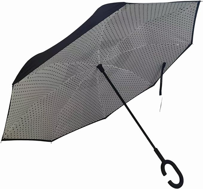 Cheery Inverted Umbrella - Upside Down Reverse Umbrella for Rain and Sun Protection - Windproof Inside Out Car, Outdoor, Beach Accessory - Camping, Cruise, Vacation Essential Gear (Polka Dots)