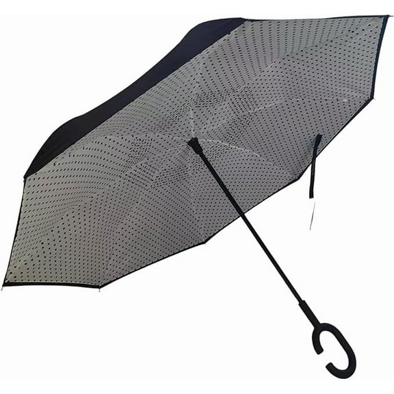 Cheery Inverted Umbrella - Upside Down Reverse Umbrella for Rain and Sun Protection - Windproof Inside Out Car, Outdoor, Beach Accessory - Camping, Cruise, Vacation Essential Gear (Polka Dots)