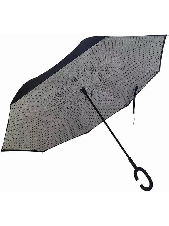 Inverted Umbrella - Upside Down Reverse Umbrella for Rain and Sun Protection - Windproof Inside Out Car, Outdoor, Beach Accessory - Camping, Cruise, Vacation Essential Gear (Polka Dots)