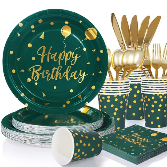Cheery Land Green Birthday Decorations Party Plates and Napkins Supplies for Emerald Decor - 175PCS Y101