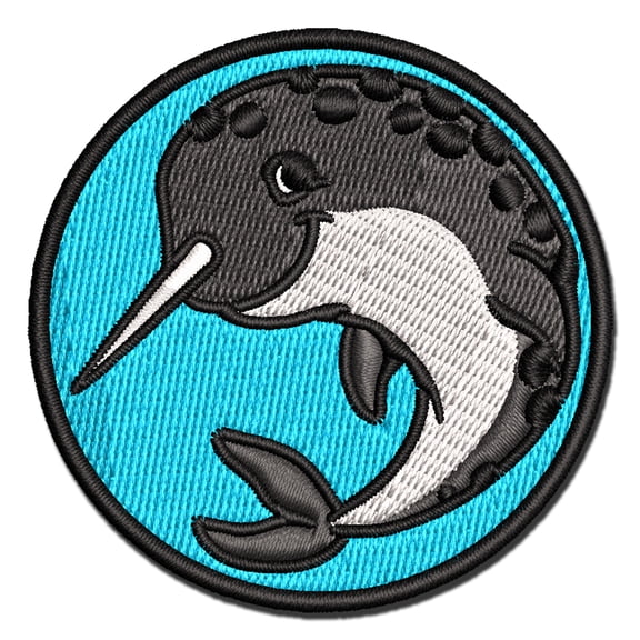 Cheery Spotted Narwhal Applique Multi-Color Embroidered Iron-On Patch - 3 Inch Medium