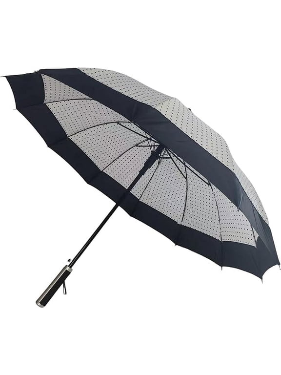 Stick Umbrella for Rain - Classic Cane Outdoor Umbrella - Automatic, Sun, and Windproof Camping Equipment - 14-Spine Heavy-Duty Walking, Hiking Gear (Polka Dots)