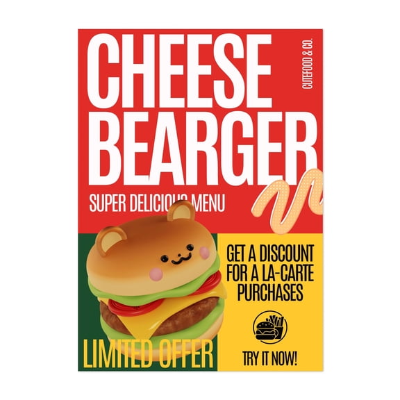 Cheese Bearger Offer - Typography Humor Pop Art Illustration Unframed Wall Art Print 30 x 40 inches
