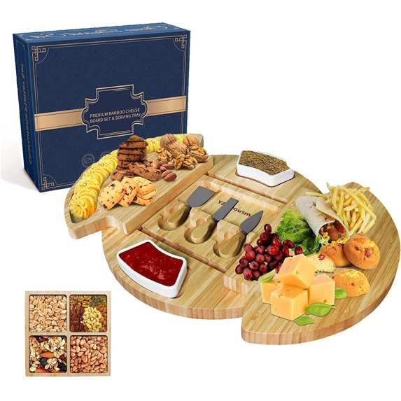 Cheese Board, Cheese Knife Set for Charcuterie Boards, Large Cheese Board Accessories Platter Unique House Warming Gifts, Anniversary & Wedding Bridal Shower Gift for Mom Couple
