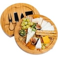 thumbnail image 1 of Bamboo Cheese Board with Knife Set – Round Charcuterie Board, Serving Tray, Platter, Wood Cheese Board Set – for House Warming Gifts New Home, 1 of 7
