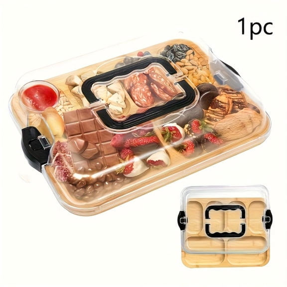 Cheese Board with Acrylic Lid, Bamboo Charcuterie Tray with Cover, Portable Serving Platter for Parties, Camping, Appetizers & Snack Display