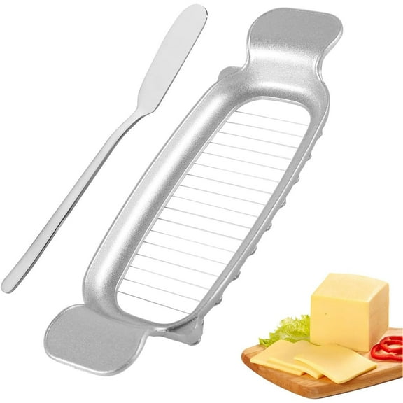 Cheese Butter Slicer, Stainless Steel Cheese Cutter Ergonomic Wires Butter Cutter Single Stick Even Slicer for Portion Control Kitchen Food Tool with Butter Spatula for Butter Block (Silver)