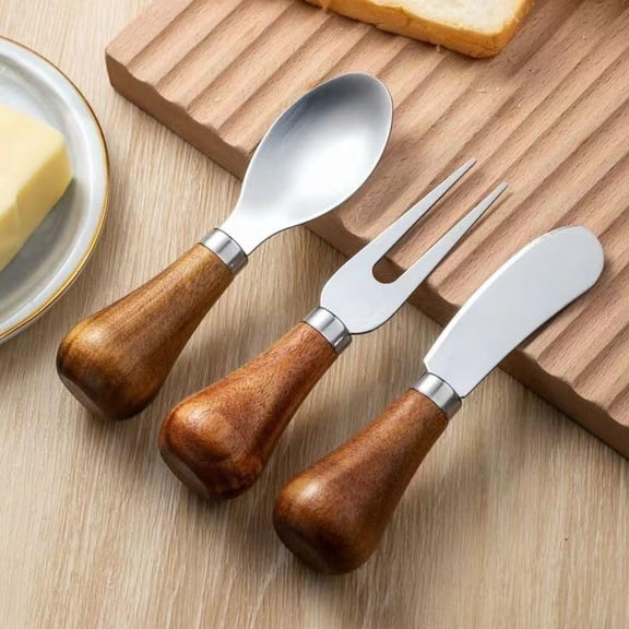 Cheese Butter Spreader Set of 3 with Wooden Handle, Multi-purpose, suitable as a carry out, wedding gift, party gift, souvenir or birthday gift