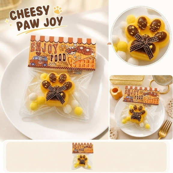 Cheese Chocolate Cat Paw Squishy Toys, Dessert Food Style Plastic Stress Relief Squeeze Toys, Office Desk Relaxation Focus Training and Finger Exercise (Yellow)