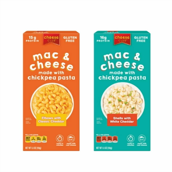 Cheese Club Chickpea Mac & Cheese Elbows and Shells with Classic Cheddar ,2 Pack Variety