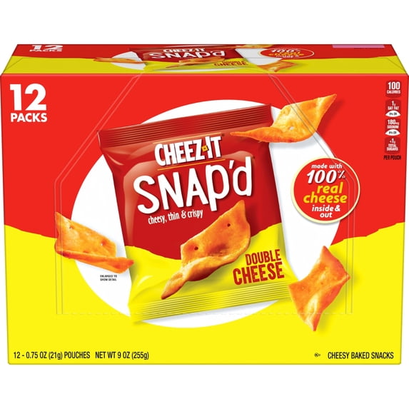 Cheese Cracker Chips Thin Crisps Lunch Snacks Double 9Oz Box Cheez-It Snap'D 12 Pouches