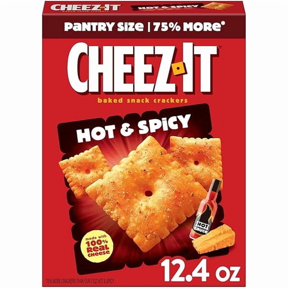 Cheese Crackers, Baked Snack Crackers, Lunch Snacks, Hot and Spicy, 12.4oz Box (1 Box)