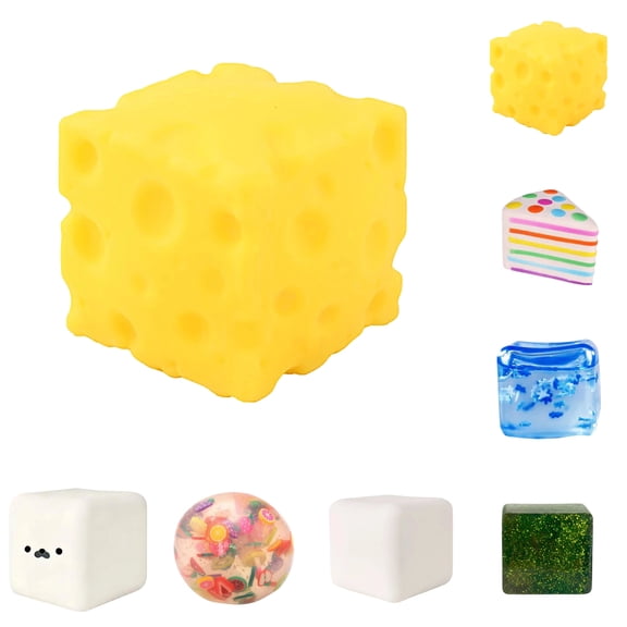 Cheese Cube Squishy Stress Relief Toy Slow Rising Soft Squeeze Ball Sensory Fidget Toy for Anxiety ADHD Autism Kids Adults Portable Hand Therapy Stress Ball