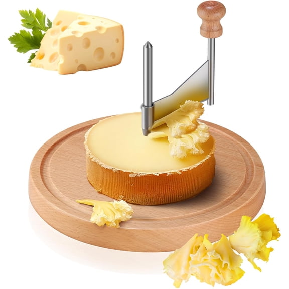 Cheese Curler Wheel Butter Wheel with Sharp Blade Wood Base for i.a. Tte de Moine & Chocolate, Suitable for Restaurants, Cafes, and Dessert Shops, Home