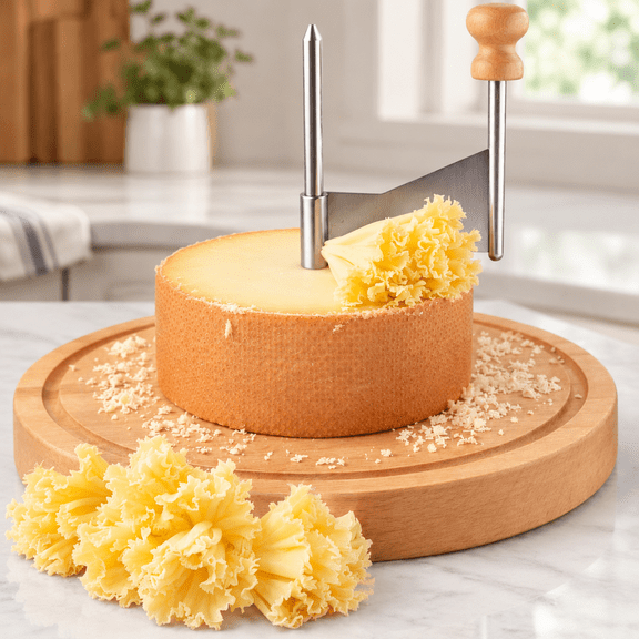 Cheese Curler Wheel Cheese Shaver for Tte de Moine, Create Elegant Cheese & Chocolate Rosettes, Stainless Steel Blade with Wooden Base, Perfect for Charcuterie Boards, Parties & Gifting