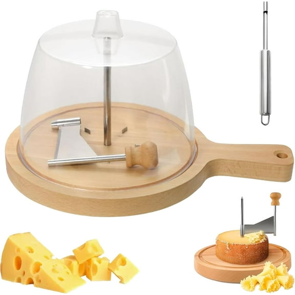 Cheese Curler Wheel with Lid, Cheese Curler Flower Maker Wheel Slicer, Rotating Stainless Steel Cheeses Shaver Cutter, Sharp Blade Wooden Base, Revealing Its Rich Flavor