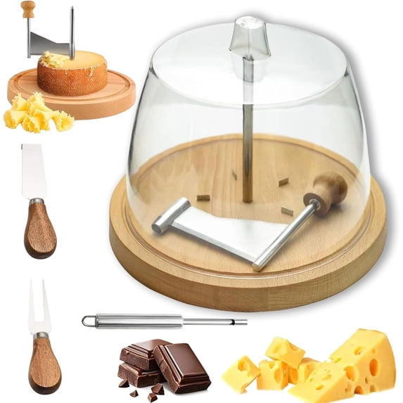 Cheese Curler Wheel, Stainless Steel Cheese Curler Flower Maker Wheel Slicer with Punch Tool, Handheld Cheeses Shaver Wooden Base, for Cheeses, Chocolate (A-B)