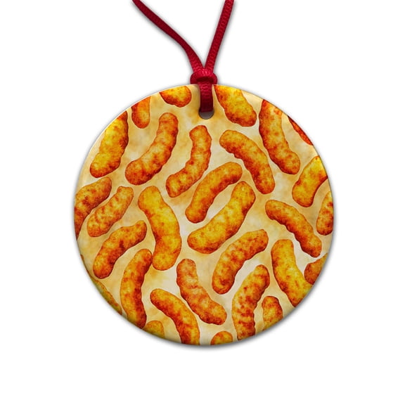 Cheese Curls Puffs Snacks Christmas Tree Holiday Round Ceramic Ornament