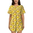 Cheese Egg Bacon Print Yellow Pajama Sets for Women 2 Piece Pjs Sets