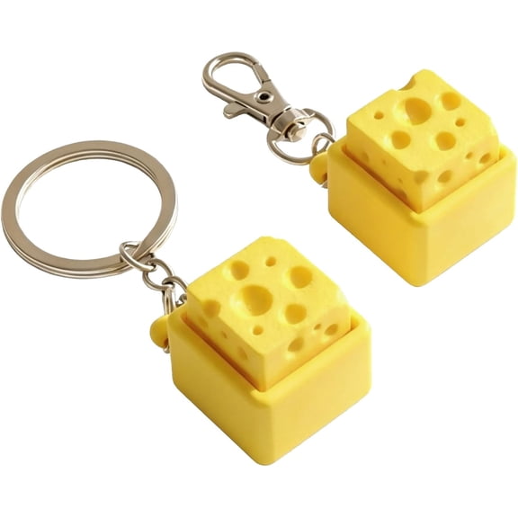 Cheese Fidget Keychain 2 Pack, Clicking Keyboard Sound Stress Press Keychain, Cute Cheese Pop Push Bubble Keychain for Adults Teens, Mini Sensory Fidget Bag Charm, Desk Gadget