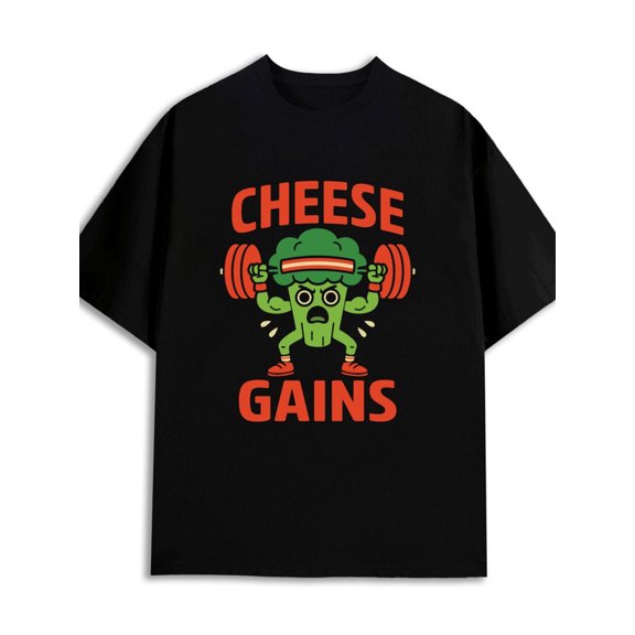Cheese Gains T-Shirt 180G 100% Cotton 180G 100% Cotton men's graphic plus size short black Original Unisex Shirt Graphic Tee tshirts Classic Unisex Shirt Graphic Tee tshirts new years gifts