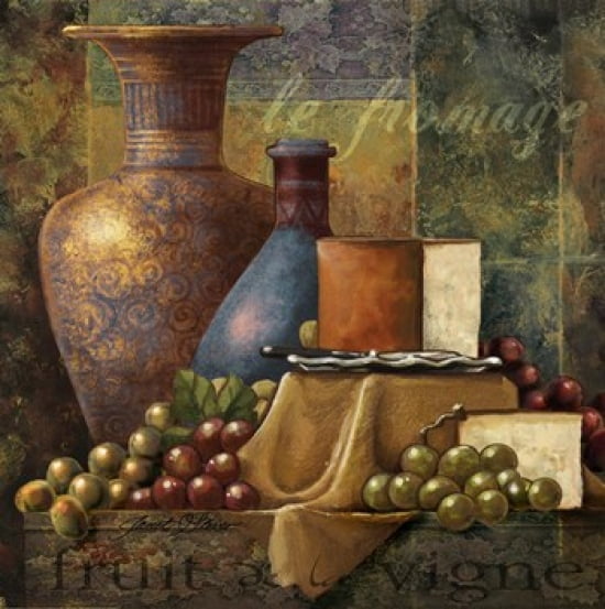 Cheese & Grapes Canvas Art - Janet Stever (21 x 21)
