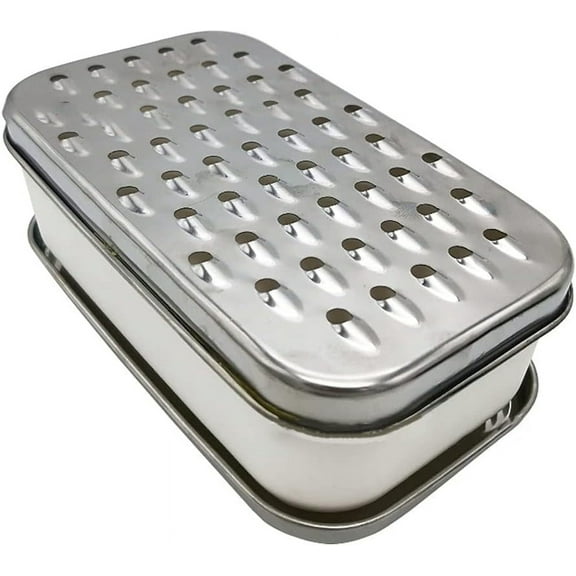 Cheese Grater with Food Saver Container 2 In1 Fruit Vegetable Chopper Onion Choppers with Container Stainless Steel Rectangle Box and Graters Cheese Grater Handheld Metal, White