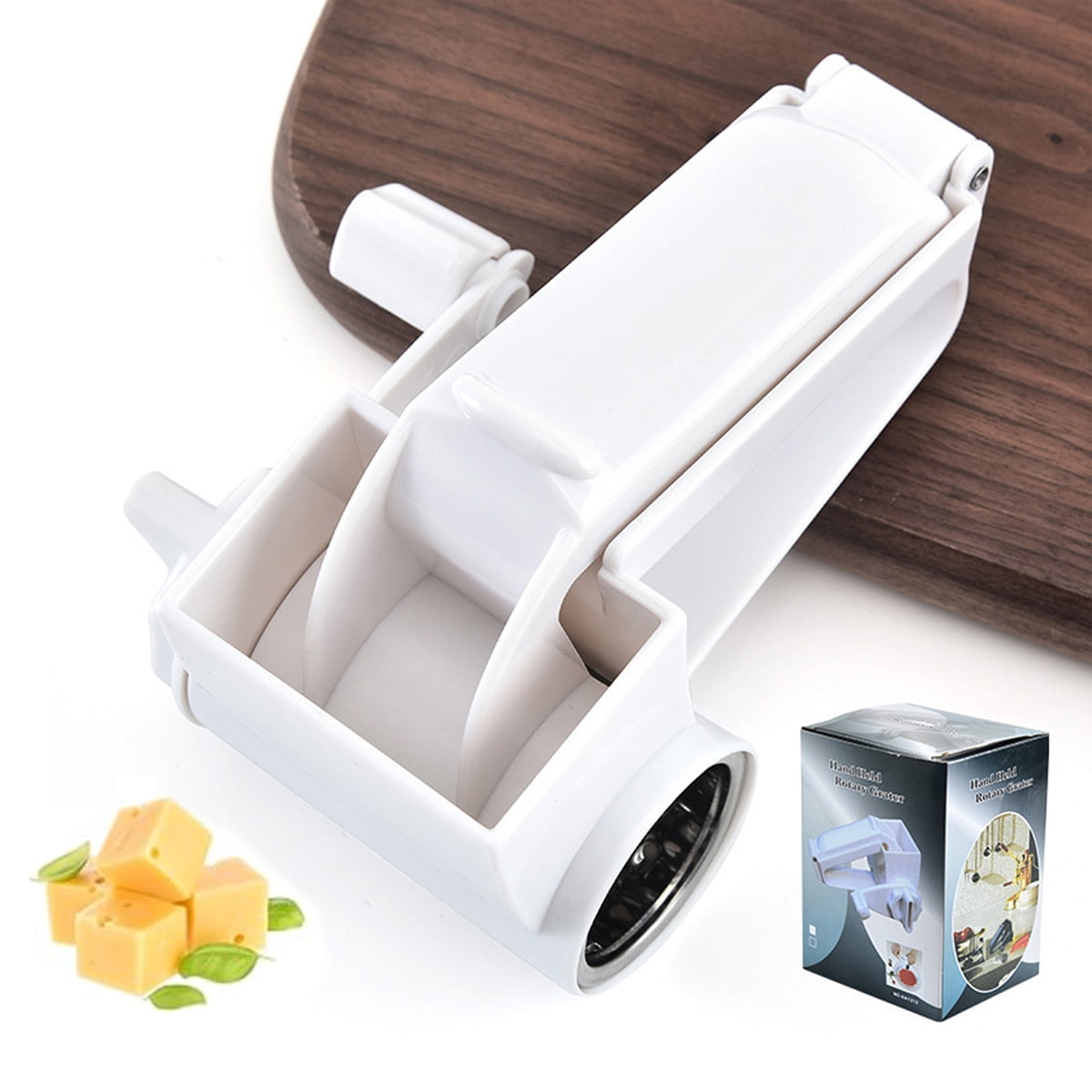 Cheese Grater, Handheld Rotary Cheese Grater, Small Cheese Grater With Handle(White)
