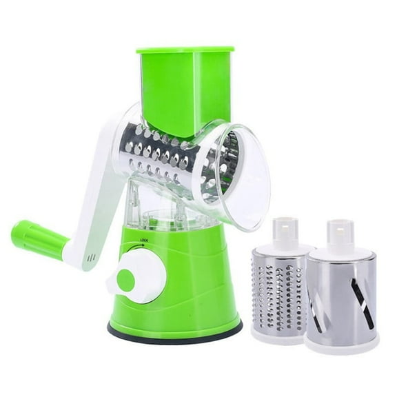 Cheese Grater Rotary, Rotary Grater for Kitchen, 3 in 1 Grater Vegetable Slicer with 3 Drum Blades,Fast Cutting Cheese Shredder, Easy to Clean Grater for Fruit, Vegetables, Nuts-Green