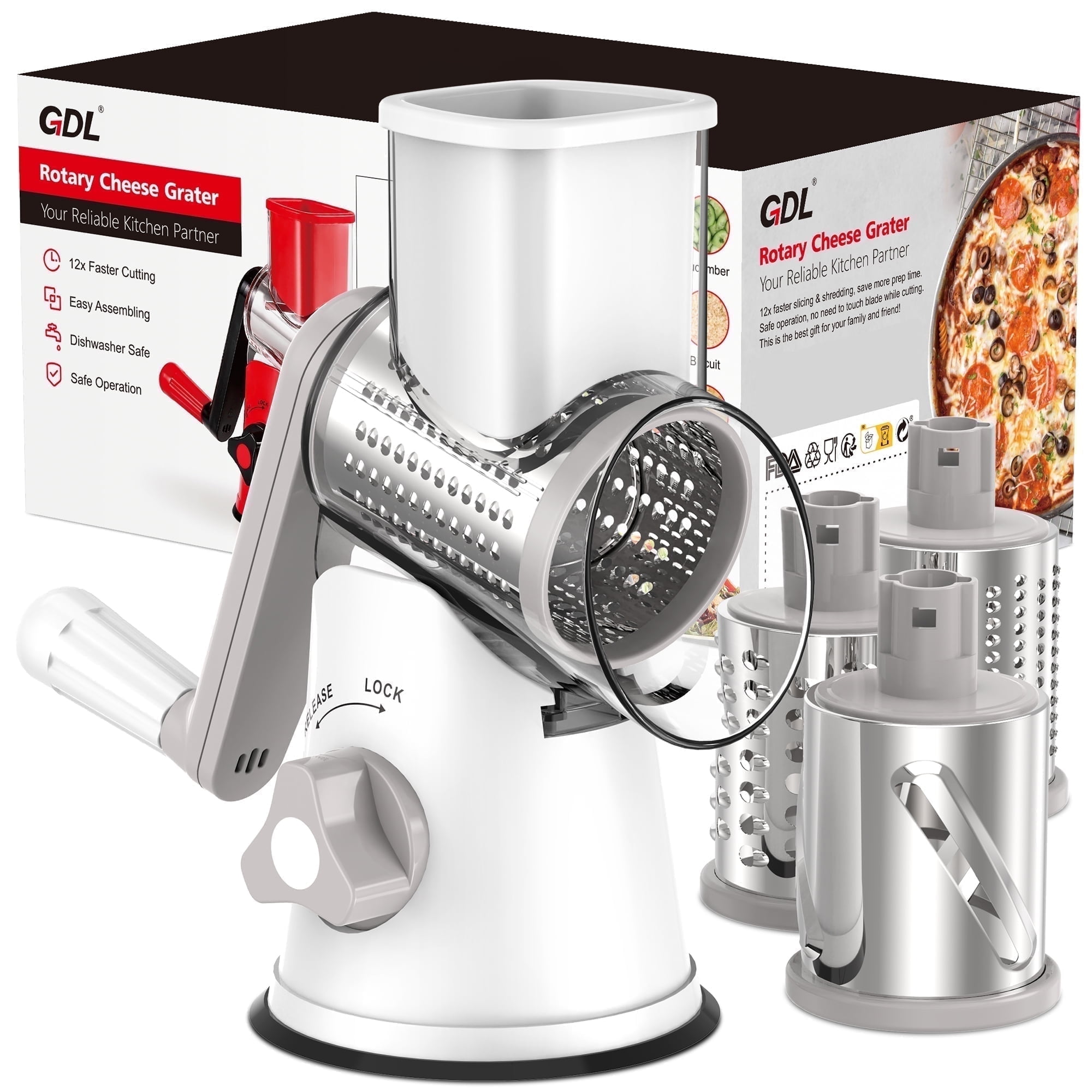 Cheese Grater Rotary, Rotary Grater for Kitchen, Kitchen Grater Vegetable Slicer with 3 Drum Blades, Fast Cutting Cheese Shredder for Vegetables and Nuts - Walmart.com