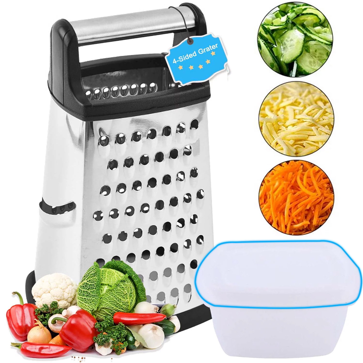 Cone Cheese Grater with Handle - Stainless Steel Triple Function Wood Handle  Parmesan Shaver Non-Slip Rubber Bottom Hand Held Multifunction Vegetables Cheese  Grater 