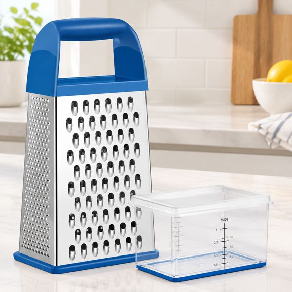 Cheese Grater With Container Box Grater Stainless Steel Kitchen Dark Blue