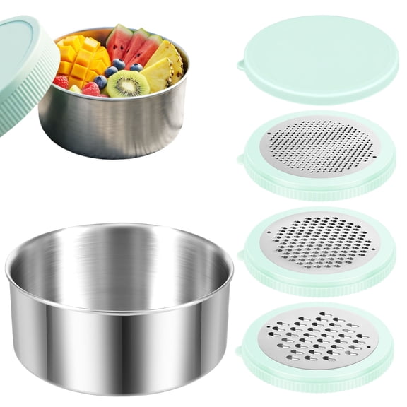 Cheese Grater with Container 4 in 1 Box Gratter for Fine Medium and Coarse Handheld Lemon Zester for Parmesan Ginger Garlic Nutmeg Chocolate (Green)