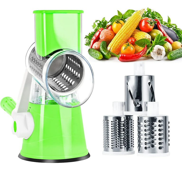 Cheese Graters, 3-in-1 Rotary Food Slicer Chopper Cheese Grater Fruit Vegetable  Shredder Cutter, Stainless Steel Rotary Cheese Grater (Green) 
