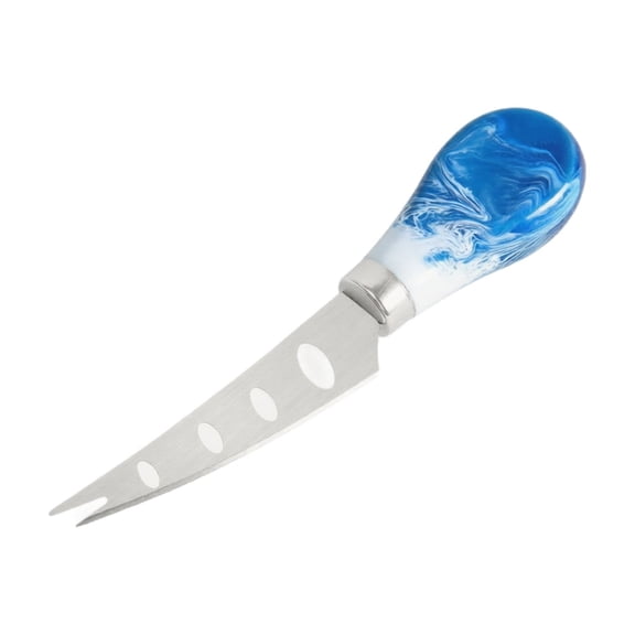 Cheese Knife, Stainless Steel 2 Tines With Notch Blue Marble Resin Handle, 1 Piece, Western Style Cheese Cutting Tool For Charcuterie Boards Home Kitchen Restaurant Party Cheese Serving
